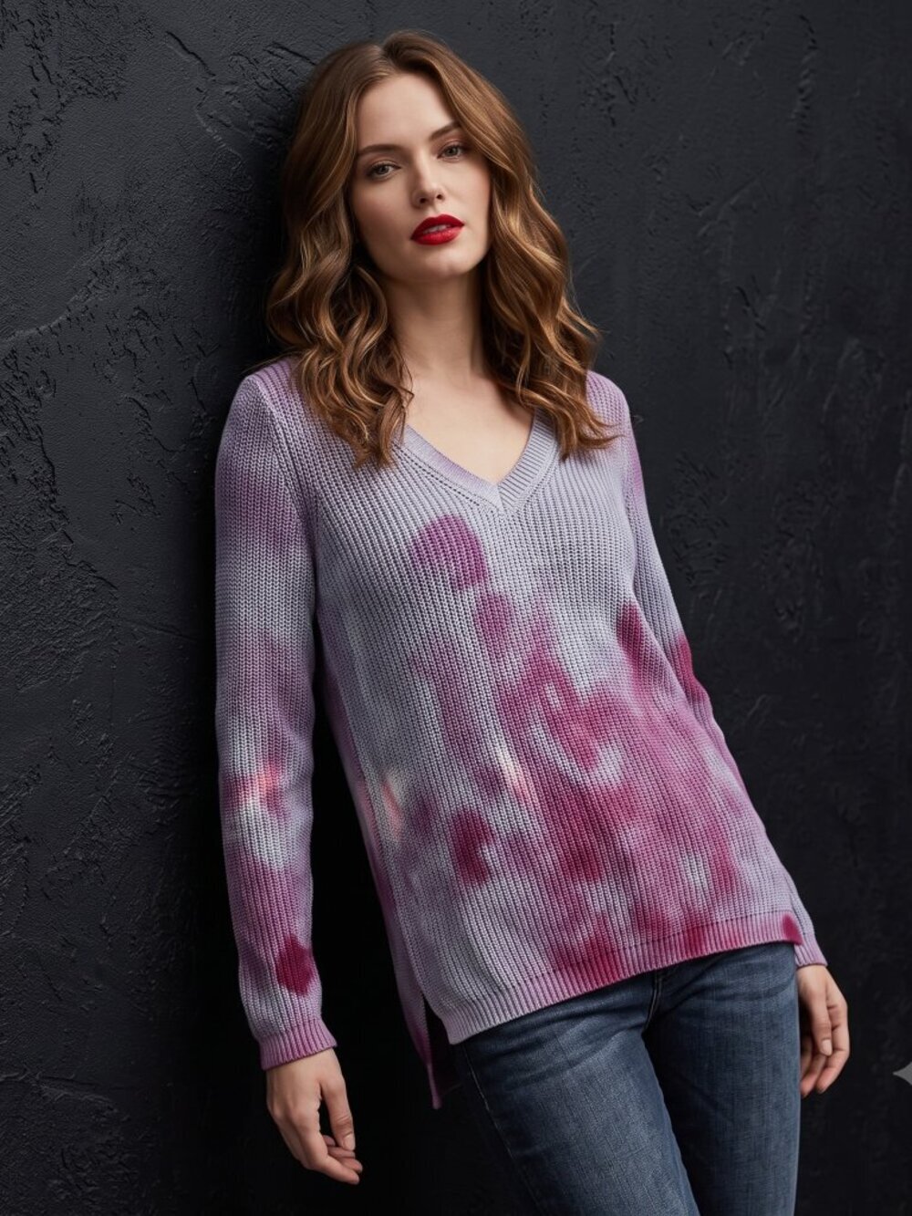 525 America Red Sweater Cotton Tie Dyed Handmade Size Large Long Sleeve Crew